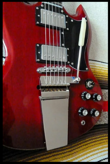 Allparts Long Vibrola Maestro Tremolo Tailpiece Nickel 4 Gibson SG, ES335, firebird