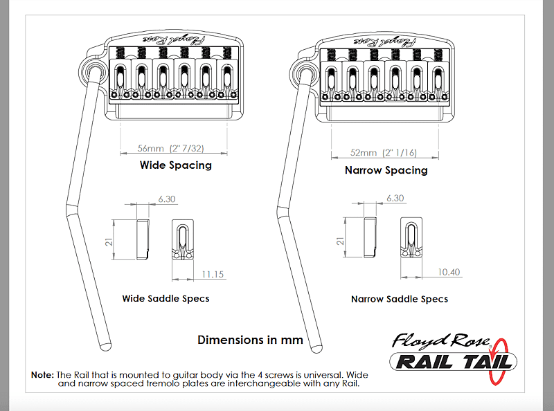 Floyd Rose Rail Tail BoltOn Tremolo Fender Stratocaster Guitar chrome RT100W Wide Spacing
