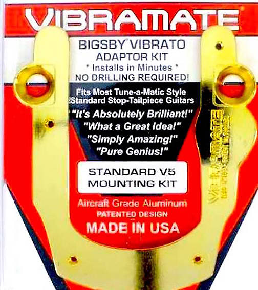 Vibramate V5G, Gold bolt on A Bigsby B5 Vibrato Adapter, no mods needed